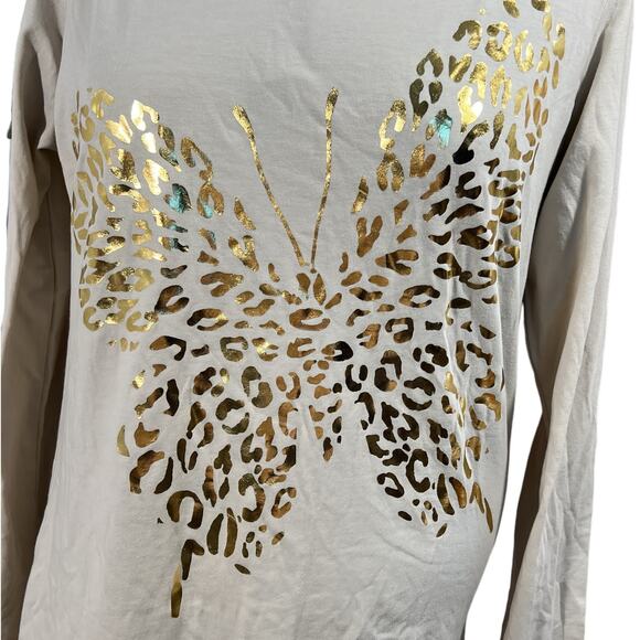 Dots Gold Butterfly Beige Long Sleeve Crew Neck 95% Cotton Plus Size 2X Beige - Picture 5 of 15